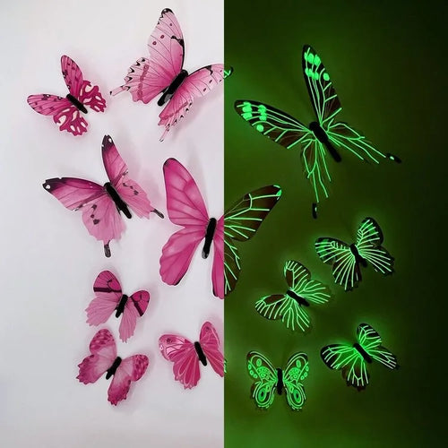 New 12Pcs Fashion 3D Luminous Butterfly Creative Wall Sticker For DIY
