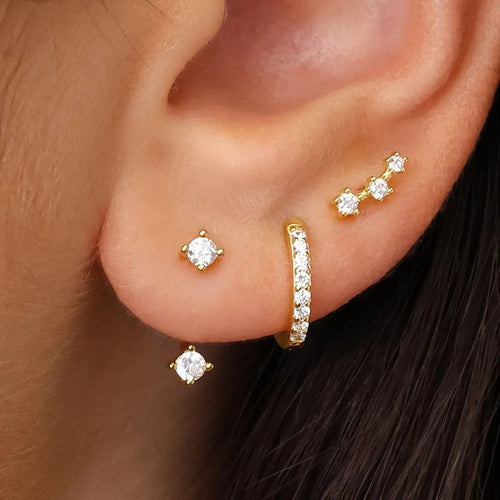 3pcs New Fashion Minimalist Copper Zircon Cross Earrings Set for Women