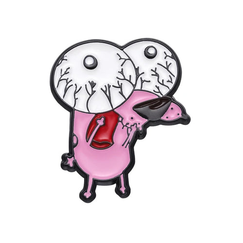 Cartoon Courage Cowardly Dog Brooch Enamel Pins Cute Pink Animal Dog