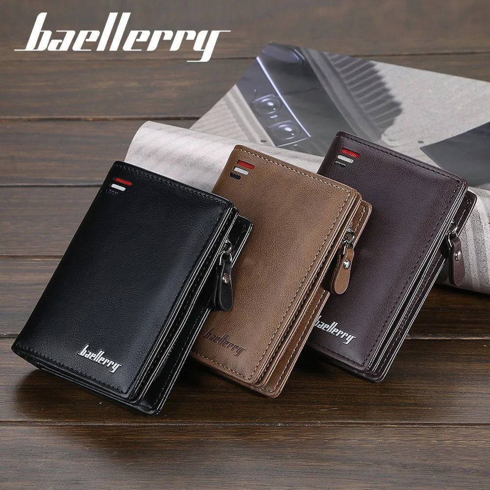Baellerry Anti-Theft Men's Short Wallet Hidden clasp Slim PU Leather