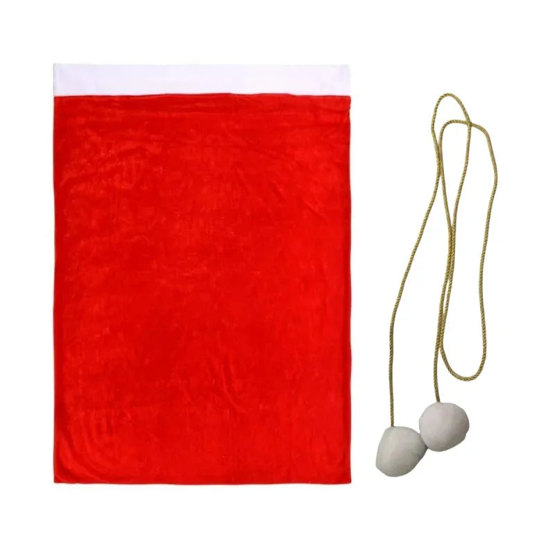 Large Red Velvet Christmas Bag with White Pompom , Fluffy Gift Storage