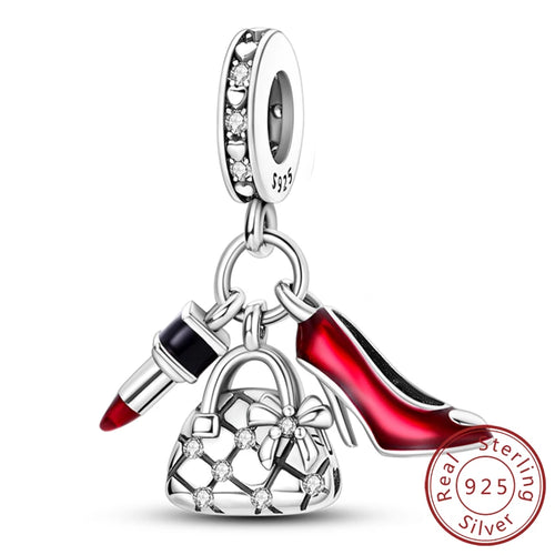 Fit Original 925 Sterling Silver Charms Beads Bow Perfume Bottle Pink