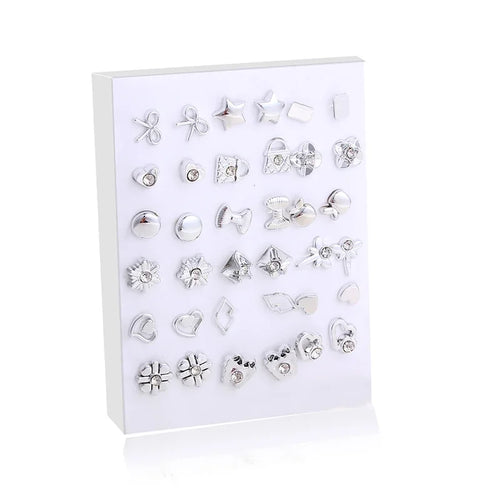 18pairs/set Gold Sliver Enamel Pearl Flower Heart Stud Earring Set For