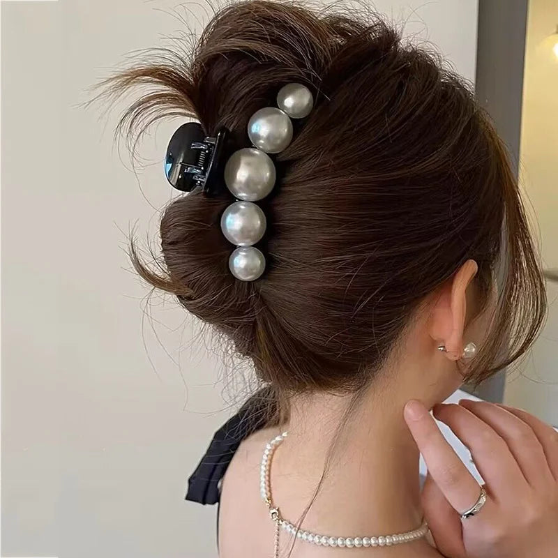 Vintage Pearl Clips Set Large Claw Korean Ponytail Big Barrettes Jaw
