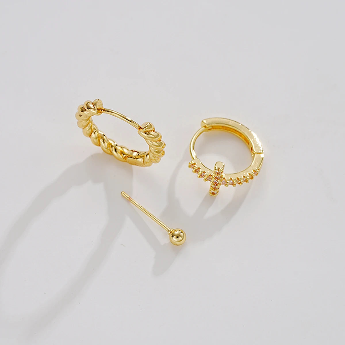 3pcs New Fashion Minimalist Copper Zircon Cross Earrings Set for Women