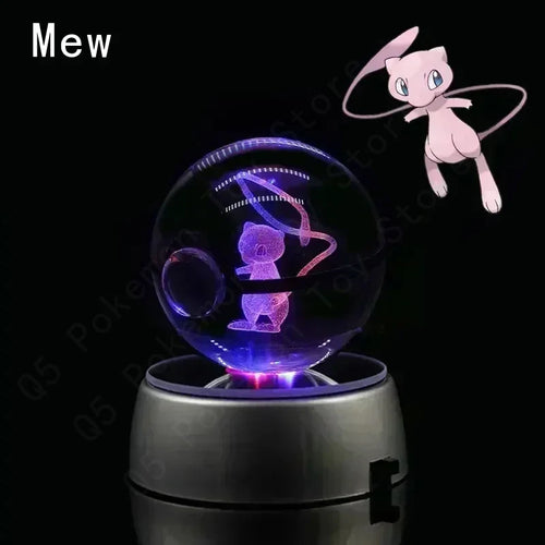 Pokemon Crystal Ball 3D Pikachu Mewtwo Mew Gengar Night Light Lamp