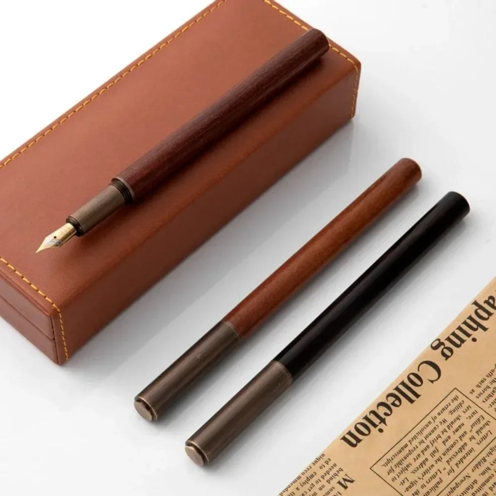 Luxury Retro Wood Bronze Fountain Pen Office Business Writing Art