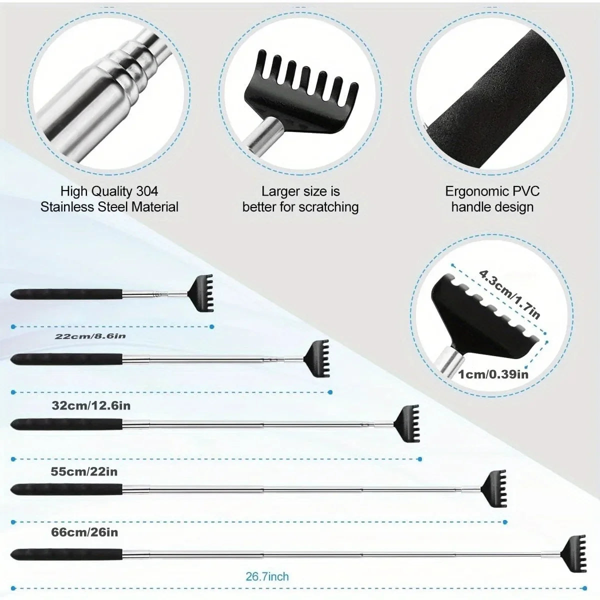 Portable Extendable Back Scratcher Stainless Steel Telescoping Back