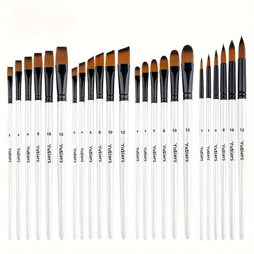 Yutiars Professional Artist Paint Brush Set - 6/24 PCS, Nylon Bristles