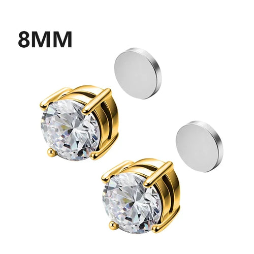 1Pairs Punk Round Zircon Magnetic Ear Stud Clip Earrings Non Piercing