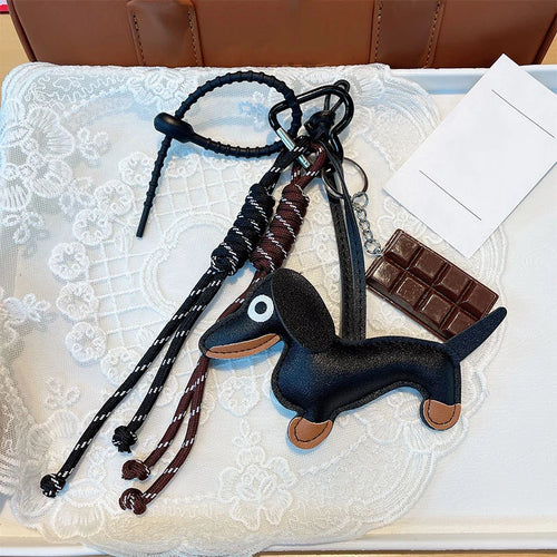 Leather Dachshund Bag Pendant Creative Keychain Lanyard bag Accessory