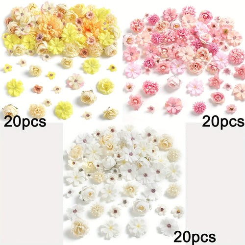 60Pcs Artificial Flowers Head Silk Rose Fake Flowers Home Decor Party