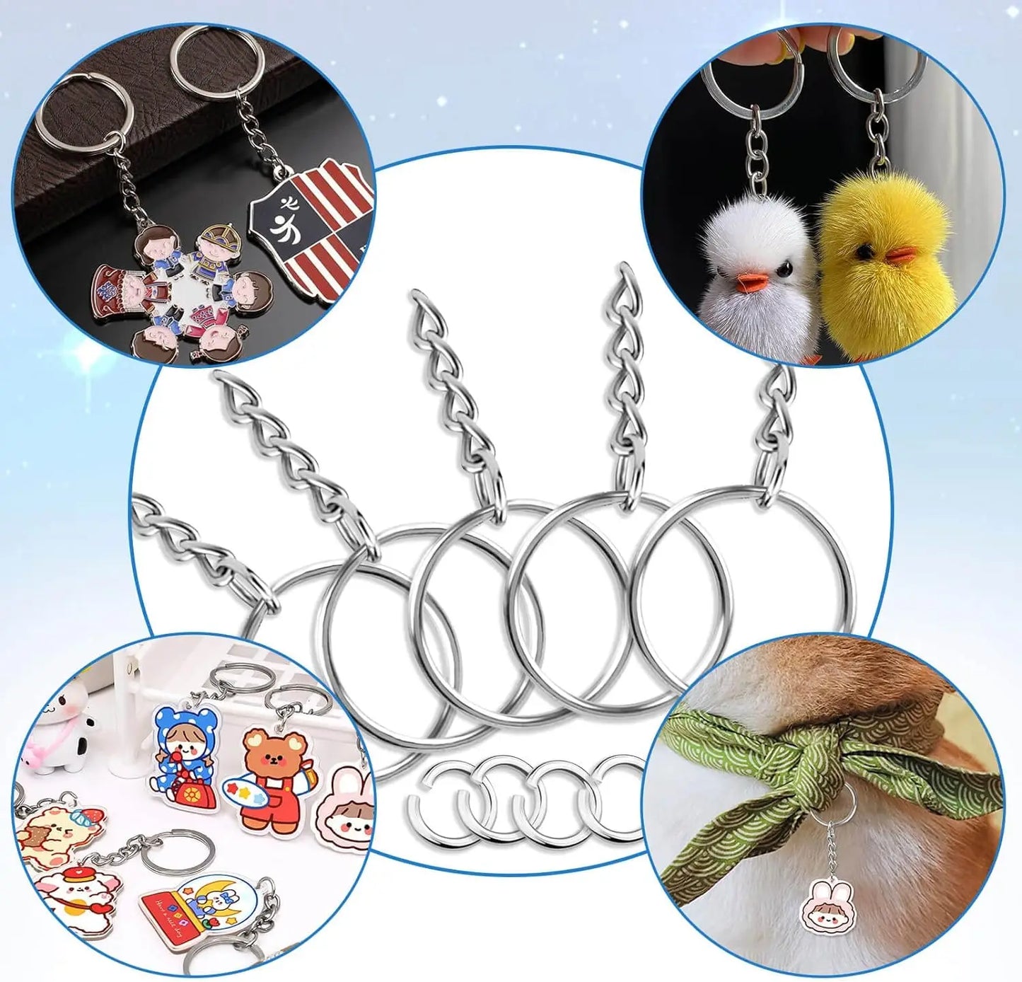 50 Sets Split Key Rings with Chain and Jump Rings Bulk Kit Accessories