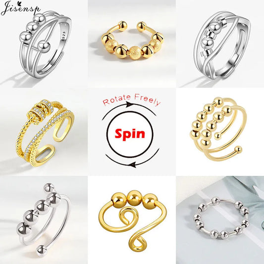 Simple Metal Beads Fidget Rotating Rings for Women Men Rotate Freely