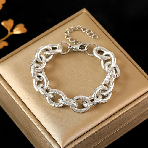 EILIECK 316L Stainless Steel Gold Color Cuban Chain Bracelet For Women