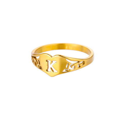 Fashion Hollow Initial Letter Heart Rings For Women Gold Color
