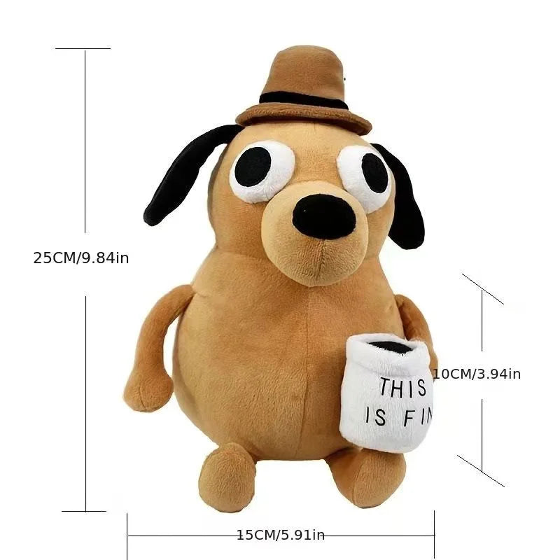This Is Fine Meme Animal Coffee Dog Plush Toy Soft Stuffed Doll Kids
