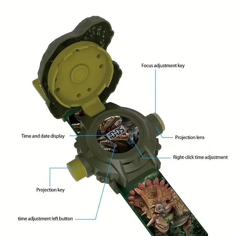 1Pc 3D Dinosaur Projection Electronic Watch for Kids - Fun Luminous
