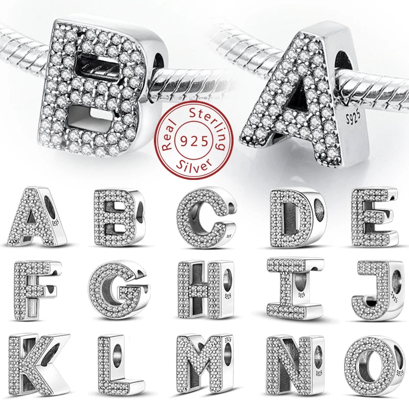 Charms Fit Original Bracelet A-Z Alphabet Charms Beads 925 Sterling