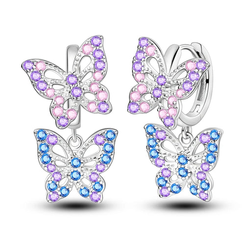 925 Sterling Silver Colored Zirconium Stars Hoop Earrings For Women