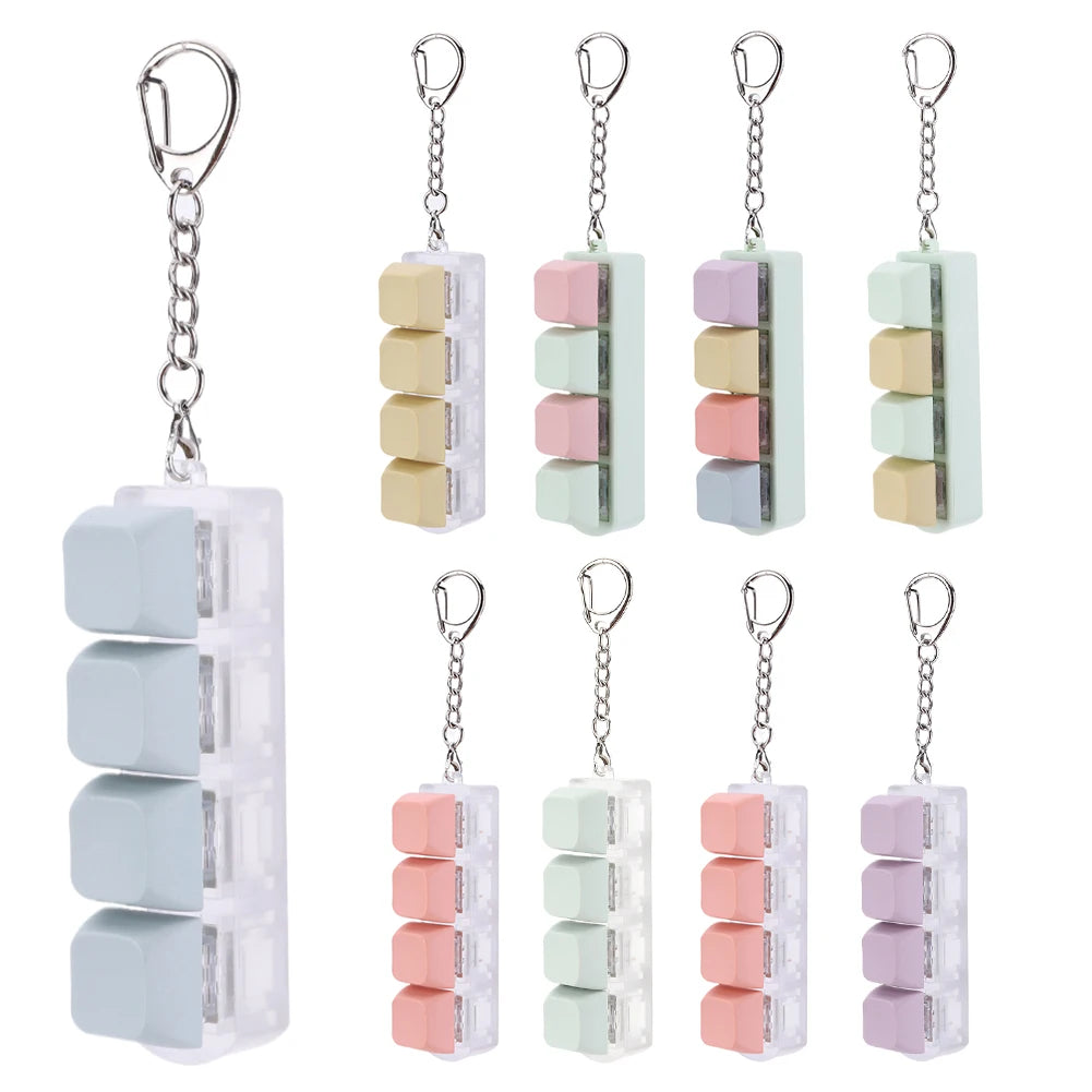 Button Keycap Fidget Keychain 4 Keys Keyboard Decompression Toys DIY