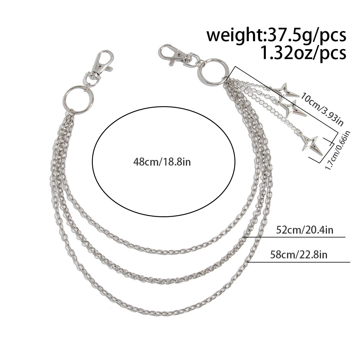 Salircon Punk Multilayer Metal Star Pendant Pant Chain Hip Hop Waist