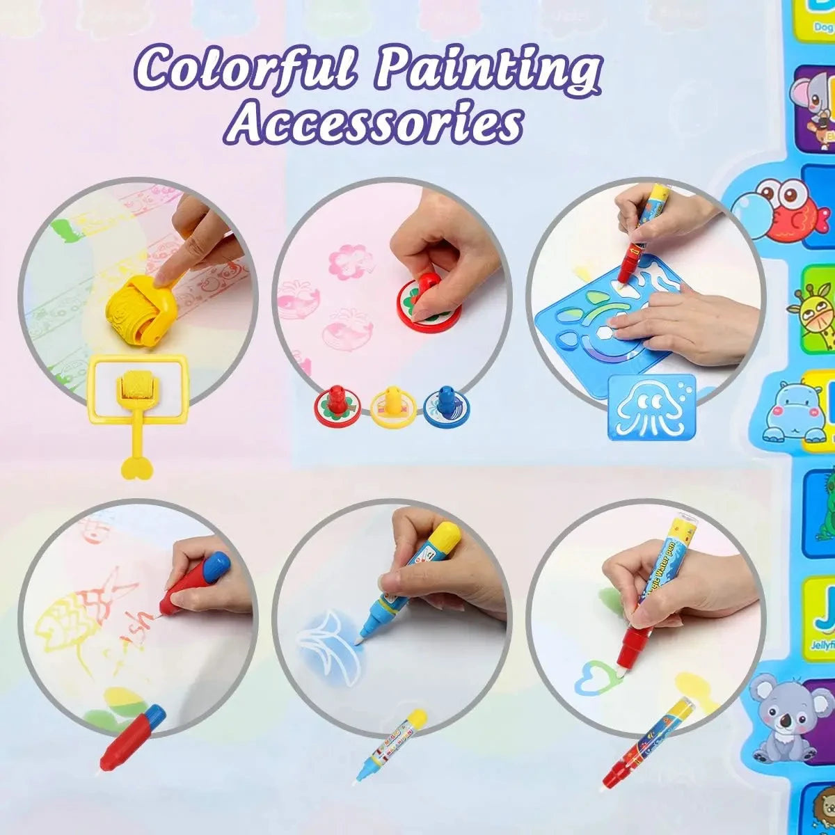 Magic Water Drawing Mat Reusable Doodle Painting Board with Pens