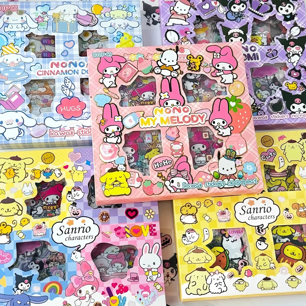 100pcs Cute Sanrio Stickers Kawaii Kids Girls Decals Toys Transparent