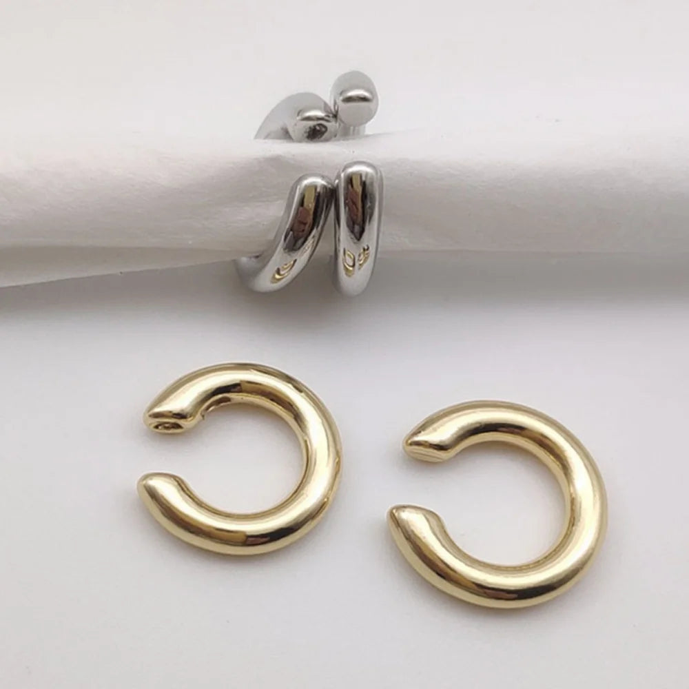 Minimalist Gold Color Round Earrings for Women Earcuff Women No