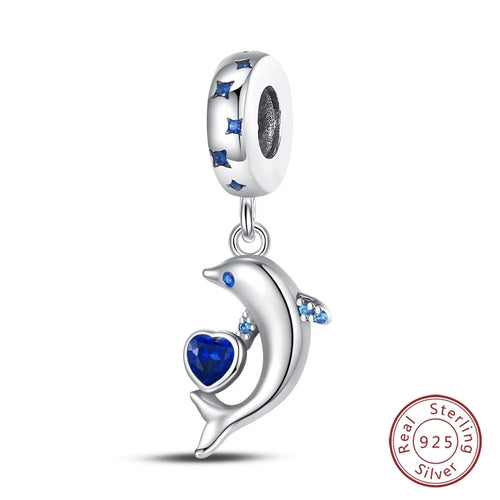 Fit Original 925 Sterling Silver Charms Beads Blue Luminous Whale