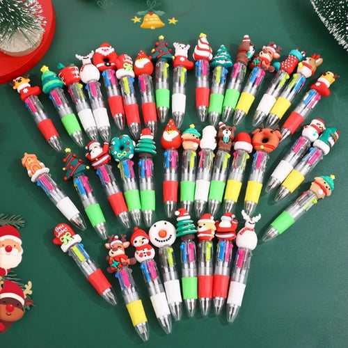 5-30Pcs Cute Christmas Theme Pattern Four-color Pen for Christmas