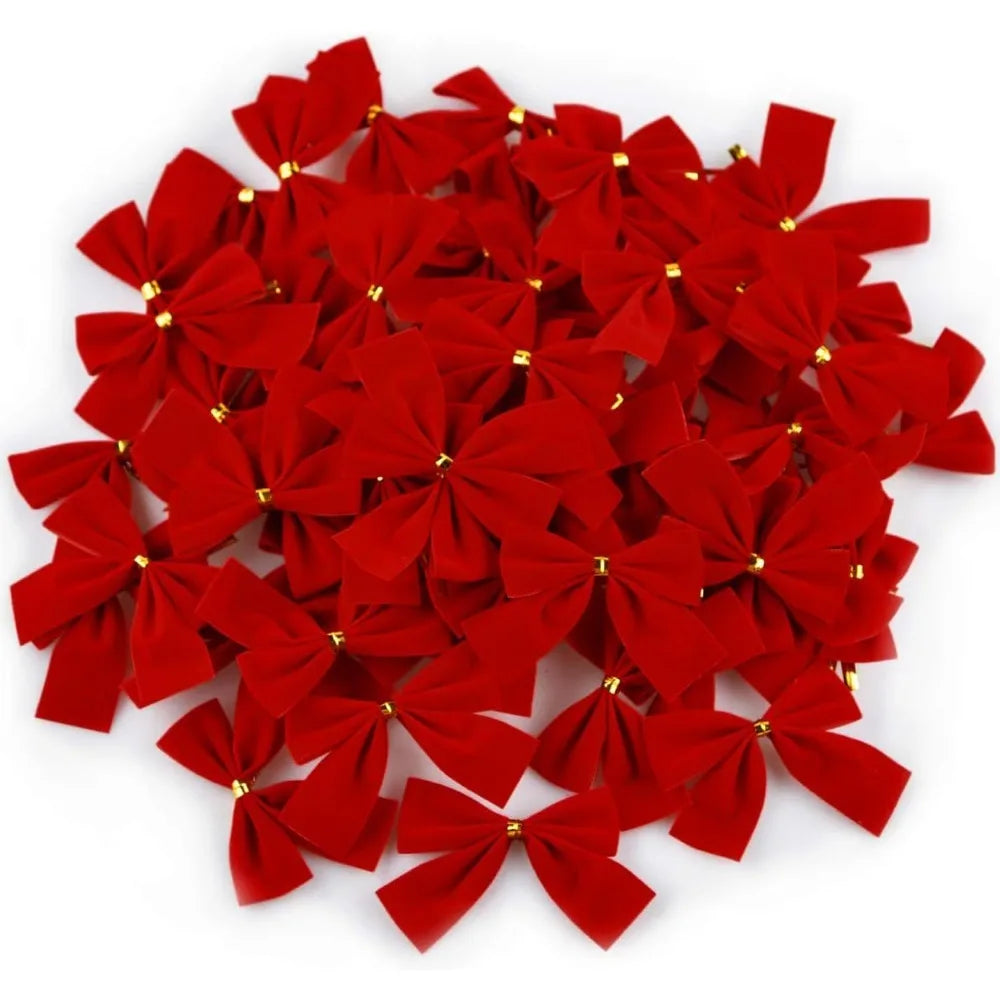 12/24/36Pcs Christmas Bow Red Gold Mini Xmas Tree Bowknot for Home