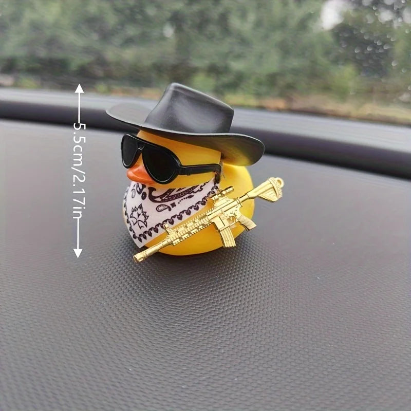 1PC Cute Black Cowboy Hat and Rifle Decor Little Yellow Duck Car