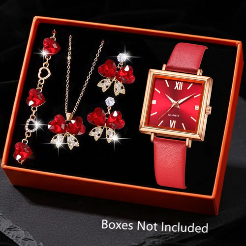 5/6 PCS/Set Red Women's Watch With Minimalist Elements Dial Quartz