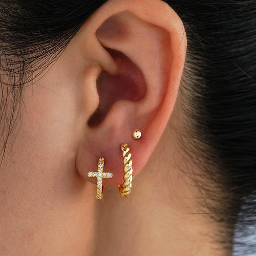 3pcs New Fashion Minimalist Copper Zircon Cross Earrings Set for Women