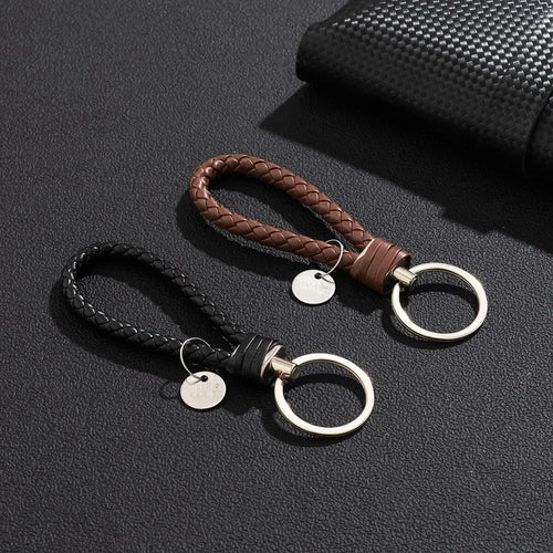 2Pcs/Set PU Leather Braided Woven Rope Keychain DIY Bag Pendant Key