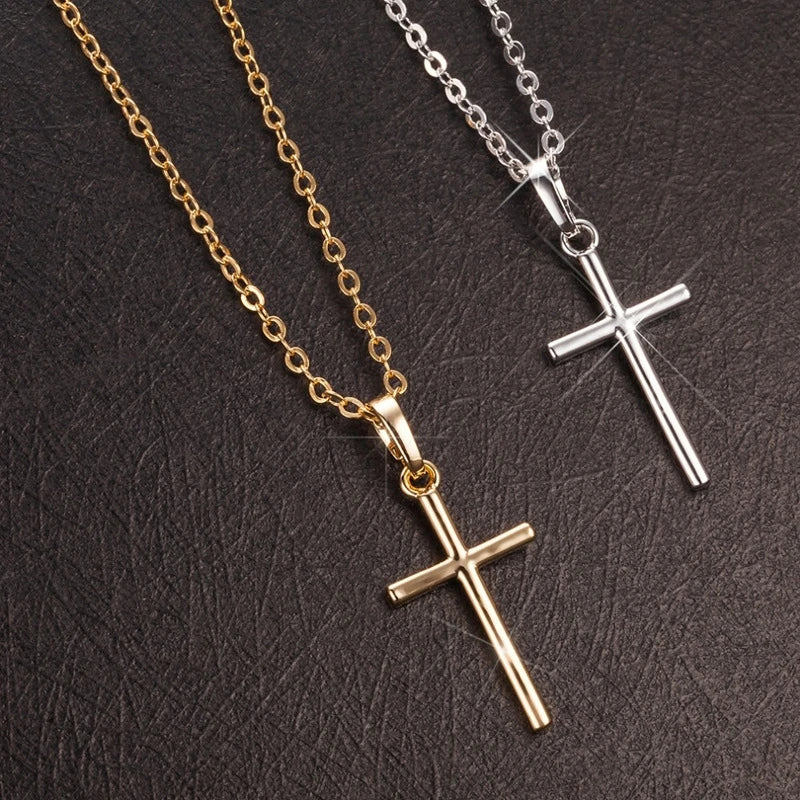 Fashion Christian Jesus Cross Necklaces Silver Color Long Chain Simple