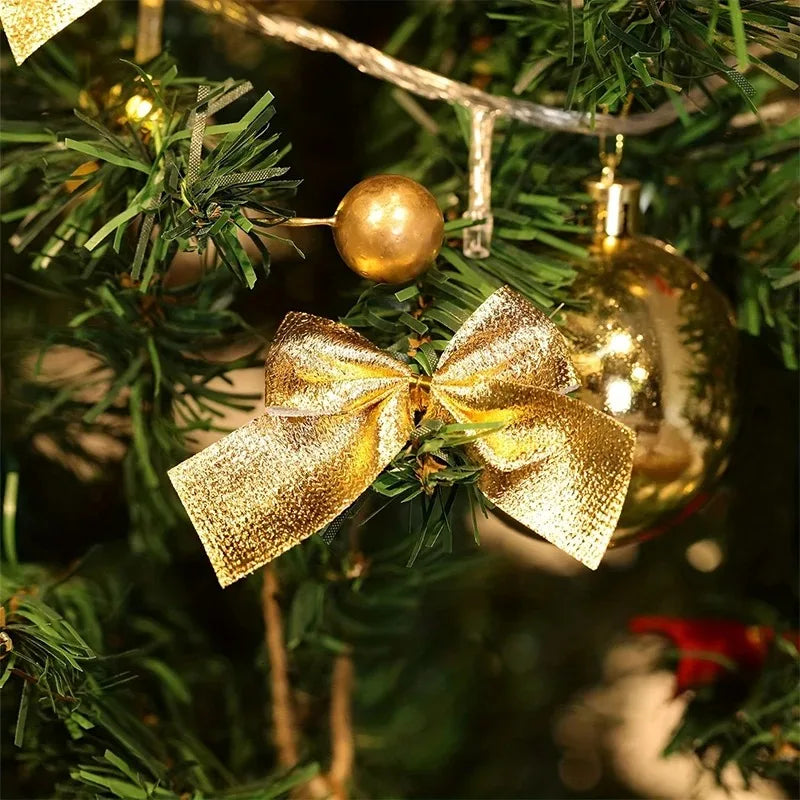 12/24/36Pcs Christmas Bow Red Gold Mini Xmas Tree Bowknot for Home