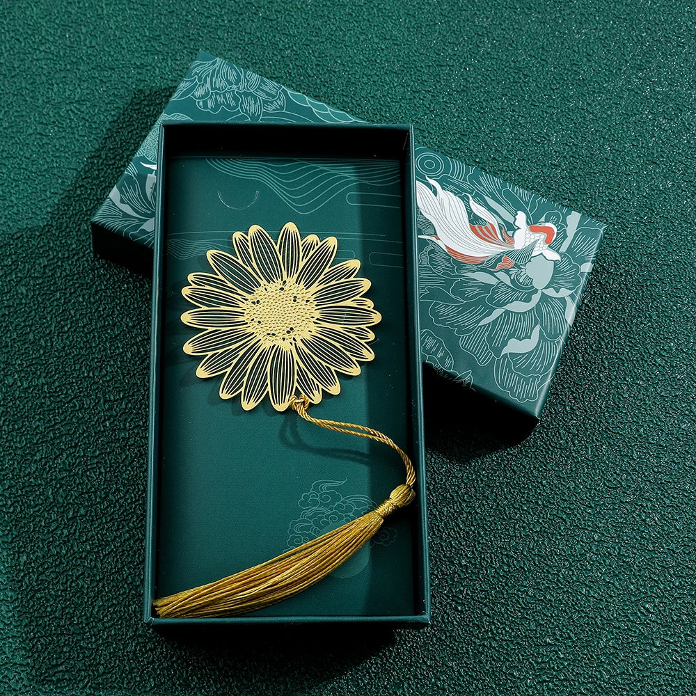 Chinese Style Handmade Book Mark Golden Rose Lotus Flower Bookmarks