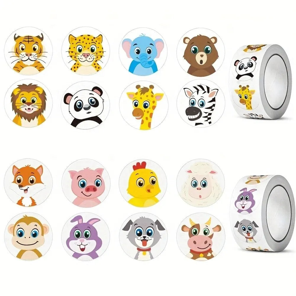 500Pcs/Roll Cartoon Animal Reward Stickers 2.5cm/1.0in Diy Decor