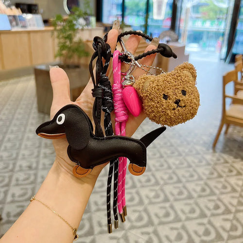 Leather Dachshund Bag Pendant Creative Keychain Lanyard bag Accessory