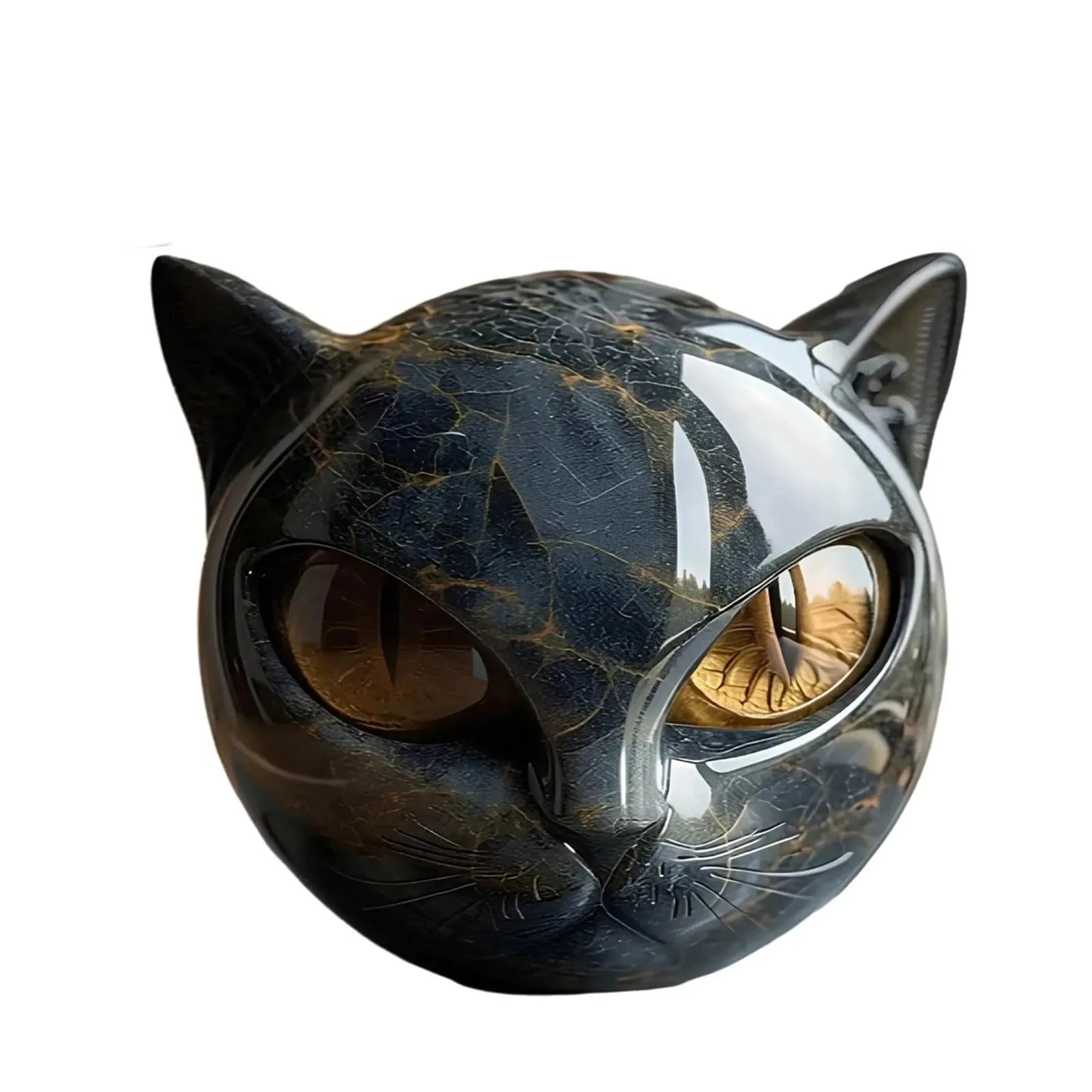 Decorative Black Cat Stone Figurine Resin Cat Head Healing Stone