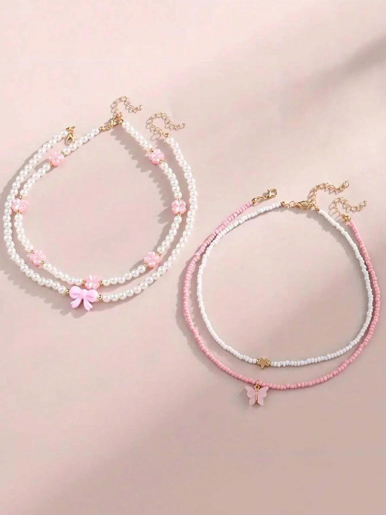 4pcs/Set Girls' Butterfly Heart Flower Pearl & Beaded Handmade