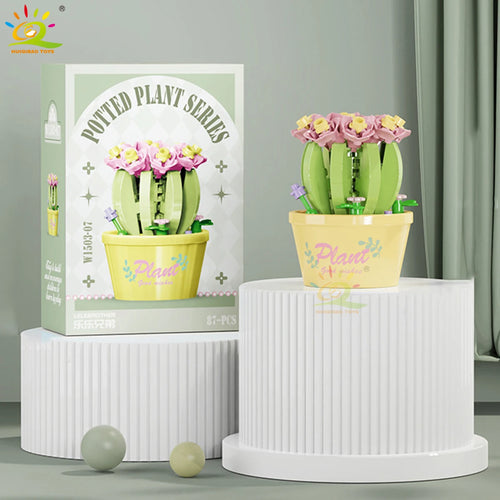 HUIQIBAO MOC Flower Succulent Potted Model Building Block DIY Eternal