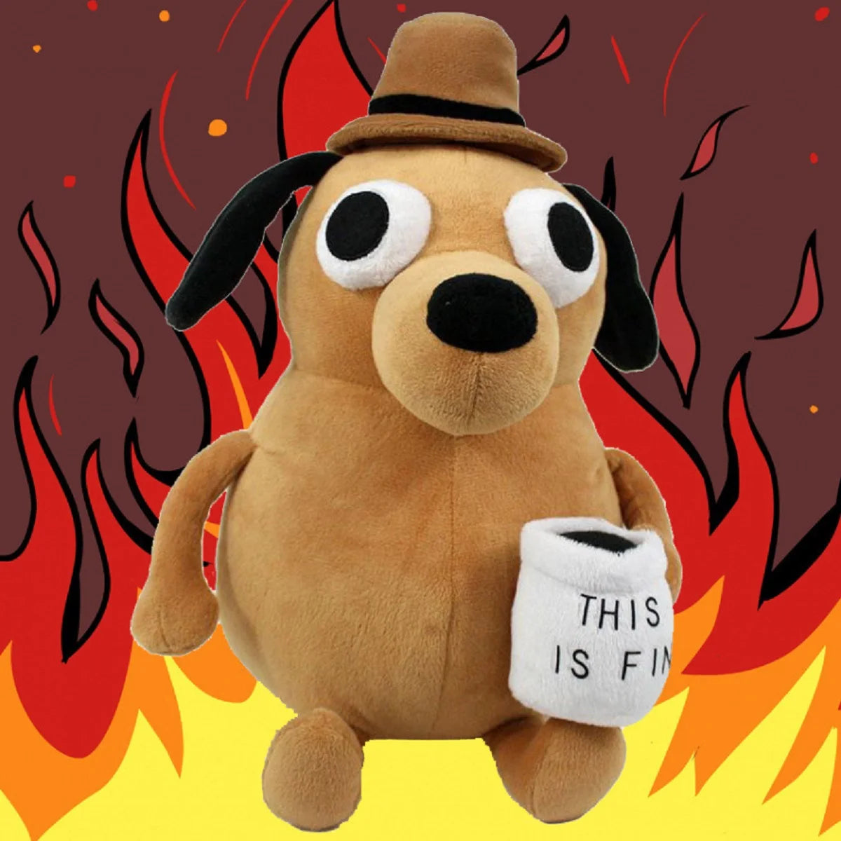 25cm This Is Fine Meme Coffee Dog Plush Toy Soft Stuffed Doll Stuffed