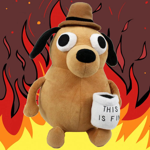 25cm This Is Fine Meme Coffee Dog Plush Toy Soft Stuffed Doll Stuffed