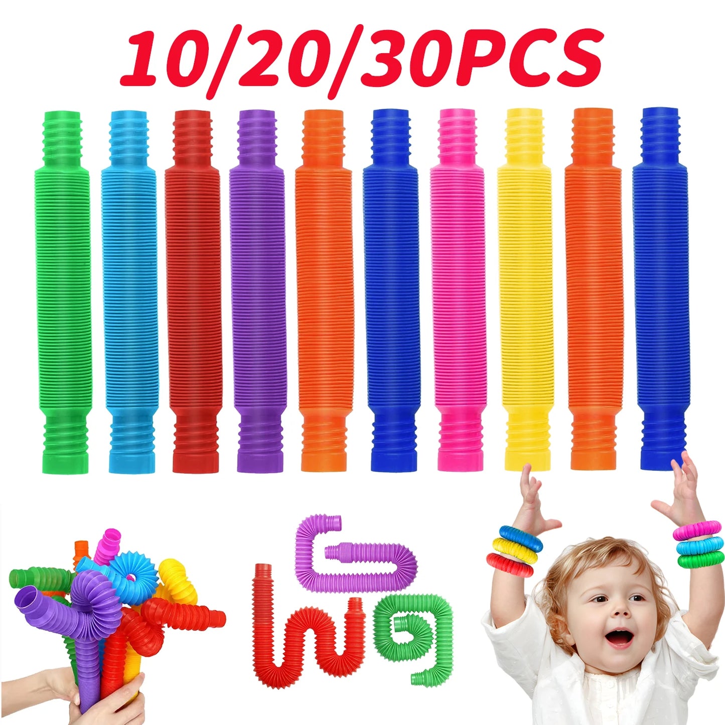 10-30PCS Colorful Telescopic Tubes Fidget Toys Plastic Sensory Pop