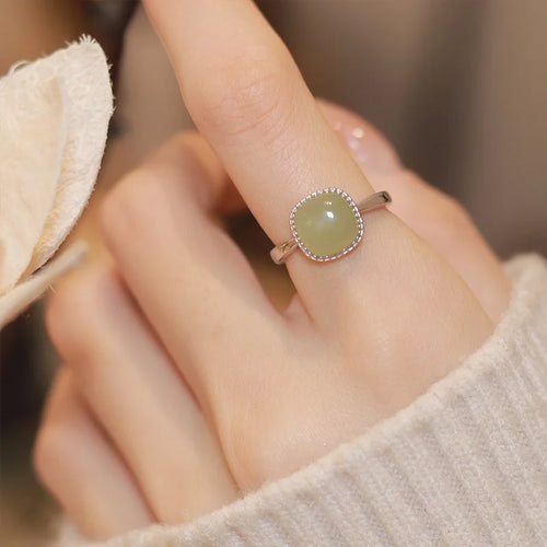925 Sterling Silver plated Liquid Lava Hetian Jade Bamboo Ring for