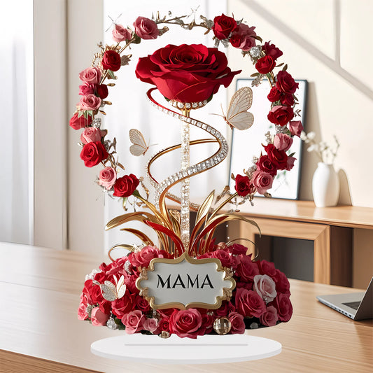 2D Acrylic Ornament Red Rose MOM Pattern Roses Mother Flat Elegant