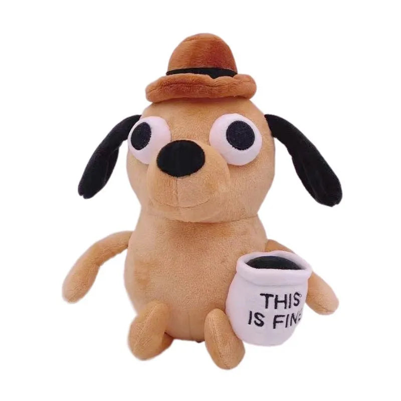 25cm This Is Fine Meme Coffee Dog Plush Toy Soft Stuffed Doll Stuffed